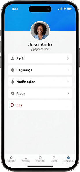 layout configurações app PagConsórcio